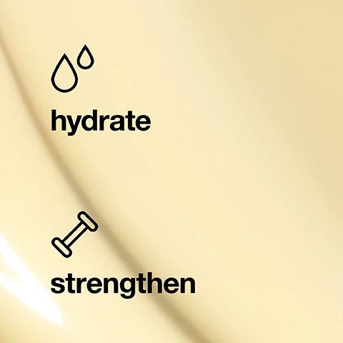 Image 2 - A light yellow background features two black icons with text: two water droplets above the word hydrate, and a dumbbell above the word strengthen. Image 5 - A Clinique Dramatically Different Moisturizing Lotion+ bottle, labeled CLINIQUE dramatically different moisturizing lotion+ émulsion hydratante tellement différente, is displayed alongside a swatch of the product and three circular dishes featuring ingredients labeled barley, sunflower seed, and cucumber. Image 6 - A hand and arm with three different skincare product swatches: a clear amber jelly, a translucent light beige gel, and a creamy pale yellow lotion, labeled Dramatically Different Hydrating Jelly, Dramatically Different Moisturizing Gel, and Dramatically Different Moisturizing Lotion+.