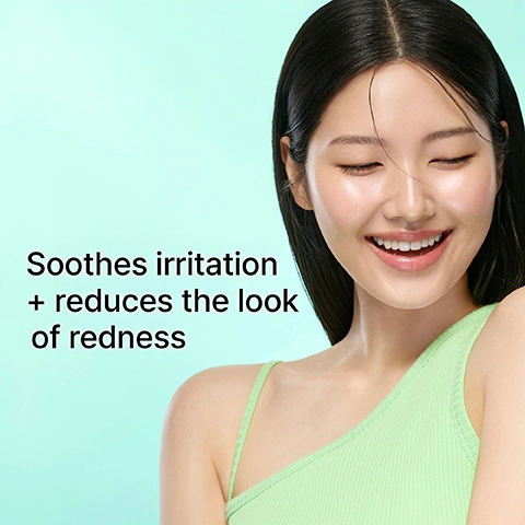 Image 2 - A smiling woman with dark hair and radiant skin wearing a light green top, with the text Soothes irritation + reduces the look of redness. Image 3 - The image shows Dr. Jart+ Cryo Rubber Soothing Mask packaging, featuring a light blue rubber mask with a thermometer in its mouth and an ampoule, with visible text that reads Step 1: Ampoule with barrier strengthening Allantoin Step 2: Rubber mask cools skin Dr.Jart+ Cryo Rubber Soothing Mask Masque Apaisant + BOOSTS GLOWY HYDRATION HYDRATATION ÉCLAT Allantoin plus Peptide Dermatologically tested. Suitable for sensitive skin. Testé dermatologiquement. Convient aux peaux sensibles. Allantoin plus Peptide 4g/0.14 oz. 30g/1.26 oz. Image 4 - A split image shows a womans face, appearing dull and somewhat uneven before treatment on the left, and hydrated and radiant after treatment on the right, with visible text Cryo Rubber™ Soothing Mask, Cools and soothes visible irritation, Before, and After. Image 5 - A woman with dark hair applies a light green two-part sheet mask to her face, with the lower part on and her hand lifting the upper part near her eye, against a light blue background, with the text 2-step soothing mask inspired by Korean cryo facials visible on the left. Image 6 - The image shows four Dr. Jart+ Cryo Rubber face mask packages on a frosty blue surface, featuring the blue Moisturizing Mask with Hyaluronic Acid plus Peptide, the teal Soothing Mask with Allantoin plus Peptide, the yellow Firming Mask with Niacinamide plus Peptide, and the pink Brightening Mask with Retinol plus Peptide, along with the visible text Instantly cools skin by -5.7°C* and *Testing on 24 women after using mask for 20 minutes.