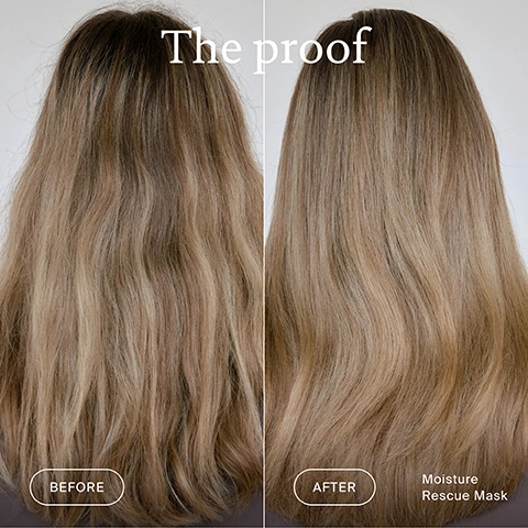 Image 2 - A split image shows a before and after comparison of blonde hair from behind, with the left side showing dull, frizzy hair and the right side showing smooth, shiny hair, with text reading The proof, BEFORE, AFTER, Moisture Rescue Mask. Image 3 - A hand holds the dark teal lid of an open Living Proof jar, with white product visible inside, alongside the text Key benefits, Locks in soft, smooth silky + shiny hair, Revives dull, dry hair, Protects from dryness up to 3 washes, Tames flyaways, and on the jar Living proof. moisture rescue mask, replenishes moisture barrier in 5 minutes, reconstitue la barrière hydrique en 5 minutes, WEEKLY HAIR TREATMENT, SOIN CAPILLAIRE HEBDOMADAIRE, 236mL 8.0 FL OZ. Image 4 - A before and after comparison shows frizzy, dull dark brown hair on the left and smooth, shiny dark brown hair on the right with the text The proof, BEFORE, AFTER, Moisture Rescue Mask. Image 5 - A woman with wet, dark, curly hair holds an open jar of Living proof moisture rescue mask, which claims to replenish moisture barrier in 5 minutes, and the image also features text that states After 1 use, 92% felt smoother hair after 1 use*, and 90% felt more moisturised hair after 1 use*. Image 6 - A light, wavy background with text overlay that reads Breakthrough science SMART BARRIER HAIRTECH A biomimetic blend of hair essential lip that replenishes the moisture barrier and maintains long-lasting results. Image 7 - The image shows a Living Proof three-step hair care routine featuring a blue clarifying detox shampoo bottle, an open jar of blue moisture rescue mask, and a smaller blue triple bond complex bottle, with text reading The ultimate hydration & repair routine, 01 Removes 97% of product buildup with 1 wash.*, 02 Replenishes hairs moisture barrier in 5 minutes., and 03 Scientifically proven to make hair 8 times stronger.* Image 8 - A persons hands are holding an open blue jar of Living Proof Moisture Rescue Mask, with one finger gently dipping into the creamy white product, and text on the image reads How to use, 01 Post-shampoo apply, 02 Leave on for 5 minutes, 03 Rinse, Living Proof moisture rescue mask, replenishes moisture barrier in 5 minutes, reconstitue la barrière hydrique en 5 minutes, weekly soin capillaire, 236ml. Image 9 - A hand holds a dark blue jar labeled Living proof moisture rescue mask with water droplets, next to wet, dark wavy hair, and overlay text reads Scientifically proven to replenish hairs moisture barrier in 5 minutes, while the jar also states replenishes moisture barrier in 5 minutes, reconstitue la barrière hydrique en 5 minutes, WEEKLY HAIR TREATMENT, SOIN CAPILLAIRE HEBDOMADAIRE, 236mL e 8.0 FL OZ US.