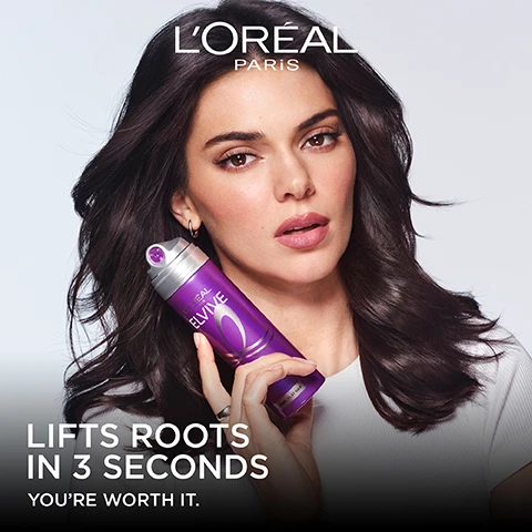 Image 10 - A purple graphic displays four steps to achieve big hair with illustrations, next to a LOreal Elvive spray bottle actively spraying product, featuring the text GET BIG HAIR IN 4 STEPS USE ANYTIME ON DRY HAIR, EITHER ON CLEAN HAIR OR IN BETWEEN WASHES STEP 1 SHAKE STEP 2 HOLD 15CM AWAY FROM ROOTS & SPRAY STEP 3 MASSAGE WITH FINGERS STEP 4 FLIP YOUR HAIR & REPEAT FOR EXTRA LIFT LOREAL PARIS ELVIVE. Image 11 - Three purple LOréal Elvive hair products, including a refreshing volume spray, a volumising shampoo, and a fibre densifying conditioner, are displayed on a purple background with the text GET THE INSTANT VOLUME LIFT ROUTINE REFRESHING VOLUME SPRAY LORÉAL PARIS ELVIVE BIG HAIR DAY REFRESHING VOLUME SPRAY [COLLAGEN PEPTIDE] LIFTS ROOTS IN 3 SECONDS Up to 48 hour volume THIN, FLAT HAIR VOLUMISING SHAMPOO LORÉAL PARIS ELVIVE COLLAGEN + LIFTER VOLUMISING SHAMPOO [COLLAGEN PEPTIDE] Up to 72h volume & visibly fuller hair THIN, FLAT HAIR FIBRE DENSIFYING CONDITIONER LORÉAL PARIS ELVIVE COLLAGEN + LIFTER FIBRE DENSIFYING CONDITIONER [COLLAGEN PEPTIDE] Up to 72h volume & visibly fuller hair THIN, FLAT HAIR. Image 2 - Kendall Jenner, a woman with dark wavy hair, holds a purple and silver LOréal Elvive dry shampoo bottle to the side of her face, with visible text LOréal Paris, Lifts Roots in 3 Seconds, Youre Worth It. Image 3 - Three purple LOréal Elvive Big Hair Day Refreshing Volume Spray cans with gold tops are displayed on a purple gradient background, with text reading BIG HAIR DAY REFRESHING VOLUME SPRAY, UP TO +75% VOLUME INJECTION, UP TO 48H CLEAN HAIR, LORÉAL PARIS ELVIVE, BIG HAIR DAY REFRESHING VOLUME SPRAY, [COLLAGEN] PEPTIDE, Lifts roots in 3 seconds Up to 48h clean hair, THIN, FLAT HAIR, INSTRUMENTAL TEST 72H AFTER APPLICATION OF THE SYSTEM. Image 4 - A molecular structure of four glossy purple spheres connected by dark purple strands on a light purple background with text that reads POWERED BY [COLLAGEN PEPTIDES] A SKINCARE ACTIVE NOW FOR HAIR. Image 5 - The image shows two sections: the top displays hair strands with purple digital enhancements, and the bottom features dark hair with a purple textured overlay, accompanied by the text CREATES FIBRE BODY FOR AN INSTANT VOLUME LIFT. Image 6 - A 2x3 grid shows three women before and after hair treatment; the top row displays a blonde woman with less voluminous hair, a dark-haired woman with shorter hair, and another blonde woman with less vibrant hair, all labeled BEFORE, while the bottom row shows the same three women with fuller, wavier blonde hair, longer, wavier dark hair, and richer, more voluminous blonde hair respectively, all labeled AFTER. Image 7 - A purple LOréal Elvive product bottle featuring a silver and purple tri-dispenser applicator is displayed next to before and after images showing a persons dark hair part, with the after image illustrating root lift via arrows, and includes the text TRI-DISPENSER APPLICATOR FOR INSTANT ROOT LIFT, LOréal Paris Elvive, BEFORE, and AFTER. Image 8 - A woman with voluminous, wavy brown hair smiles directly at the camera while holding up a purple LOreal Elvive Big Hair Day Blow Dry Volume Spray, OUR 1ST HAIR VOLUME AUGMENTATION PROCEDURE INSTANTLY REFRESHES NO WEIGH DOWN NO VISIBLE RESIDUE LOREAL PARIS ELVIVE BIG HAIR DAY BLOW DRY VOLUME SPRAY FOR THIN, FLAT HAIR. Image 9 - A smiling blonde woman in a cream top holds a purple LOreal Elvive Big Hair Day spray can, with text to her left reading Our 1st Hair Volume Augmentation Procedure, Instantly Refreshes, No Weigh Down, No Visible Residue.