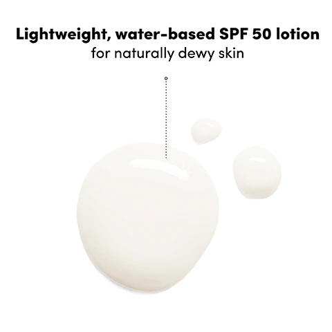 Image 2 - Three shiny drops of white lotion are shown on a white background, with a dotted line pointing to the largest drop from the text Lightweight, water-based SPF 50 lotion for naturally dewy skin. Image 3 - A before and after comparison of a woman in a pink bikini showing her midsection and upper thighs, with the skin on the right appearing slightly darker and more radiant; visible text reads Before, After Application, and SPF 50. Image 4 - A fuchsia pink Coco & Eve Sunny Honey Protect Coconut Milk Body SPF 50 bottle with a pink cap sits amidst white liquid splashes, displaying text that reads Everyday SPF 50 for dewy, glow-from-within skin, SPF 50, Lait de Coco Corporel SPF 50, High Protection, UVA + UVB, Broad Spectrum SPF 50, Water Resistant (40 minutes), and HydroCoconut Complex. Image 5 - A smiling blonde woman in a pink bikini stands on a beach, holding a green coconut and a pink bottle of Dove Sun SPF 50+ sunscreen, next to text that reads UVA/UVB Broad Spectrum SPF 50 for ultimate sun protection, Refreshing water-based lotion, Dermatologist tested. Image 6 - A fuchsia pink Coco & Eve sunscreen bottle rests on a halved papaya surrounded by fresh mango, pineapple, and coconut pieces on an orange background, with visible text reading Mango extra hydration for soft, nourished skin, Pineapple & papaya vitamin C-rich for a radiant glow, Infused with a tropical mango scent, and on the bottle COCO & EVE SUNNY HONEY PROTECT SPF 50 COCONUT MILK BODY SPF 50 LAIT DE COCO CORPS SPF 50 High Protection UVA + UVB Broad Spectrum SPF 50 Water Resistant (80 min) Hydraform Complex net 200 ml e 6.76 fl. oz. Image 7 - A person in pink swimwear applies white lotion from a pink bottle to their leg on a sunny beach, with text that reads Powered by Hydra-Coconut Complex hydration-packed Pentavitin blended with coconut & dragonfruit. Image 8 - The image displays three women on a beach, each demonstrating a different body product and finish with a corresponding texture swatch below: a woman in a pink bikini with Coconut Milk Body SPF 50 for a naturally dewy look, a woman in a yellow bikini with Highlighter Body SPF 50 for a shimmery look, and a woman in a pink bikini with Tan Boosting Anti-Aging Body Oil SPF 50 for a luminous look, all under the heading What Finish is Right For You?