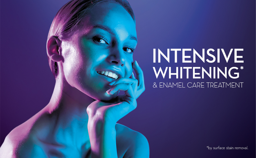 intensive whitening by surface stain removal and enamel care treatment.