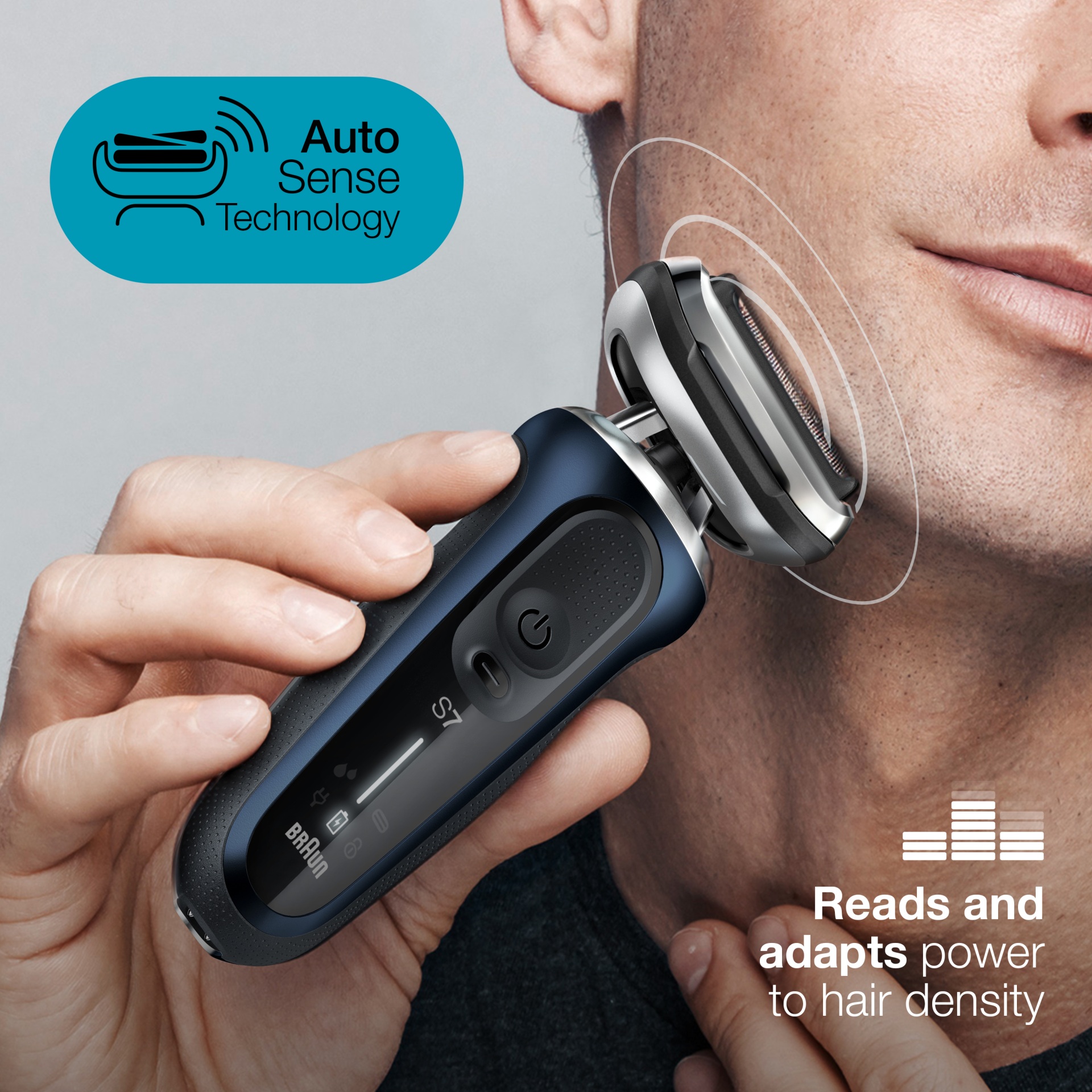 Auto Sense technology. Reads and adapts power to hair density.