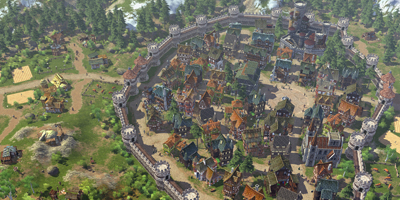 A huge city, with strong walls surrounding it