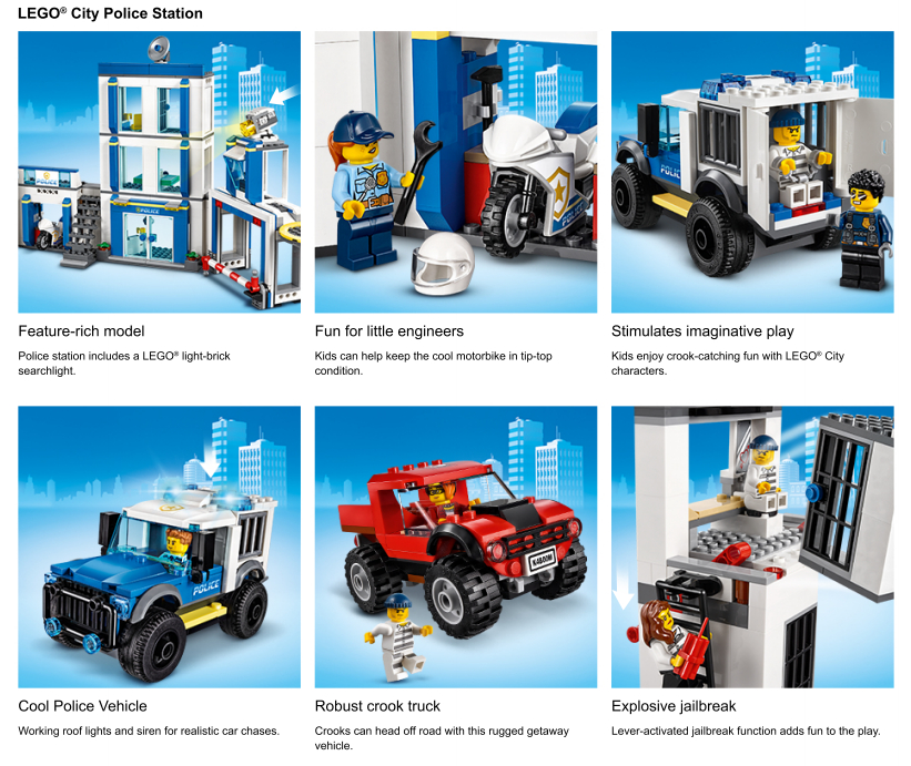  LEGO 60246 City Police Station Building Set with 2 Truck Toys,  Light & Sound Bricks, Drone and Motorbike : Toys & Games