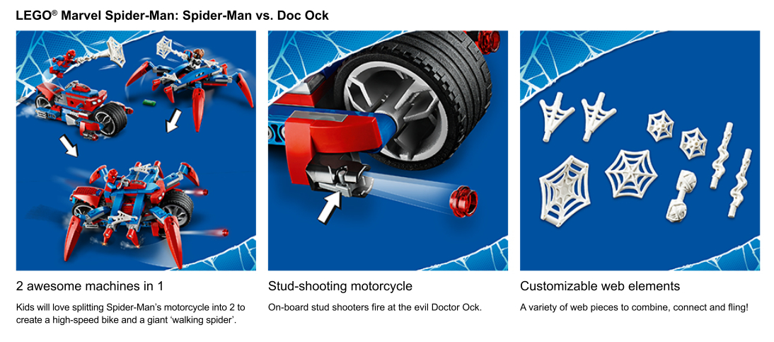 LEGO Marvel Spider-Man: Spider-Man vs. Doc Ock 76148 Superhero Action  Figure Adventure Playset Motorcycle Battle Building Toy (234 Pieces) 