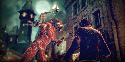 A horrible red creature pounces on the player
