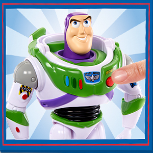 close up of buzz showing the talk button in use