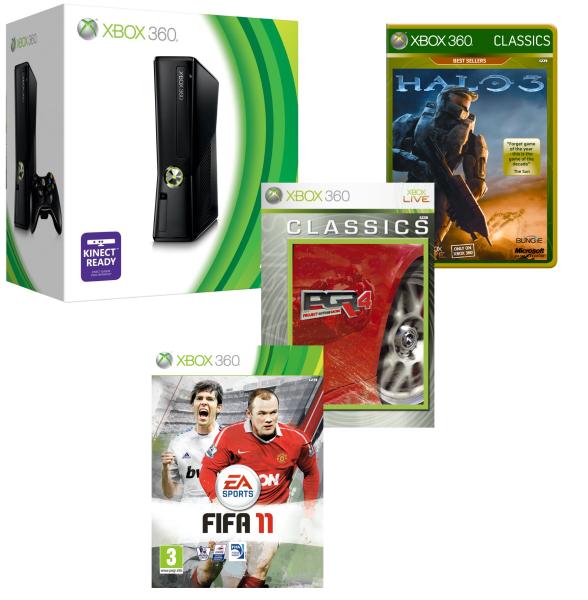 Xbox 360 4GB Arcade Bundle (Includes FIFA 11, Halo 3 Classic and PGR4