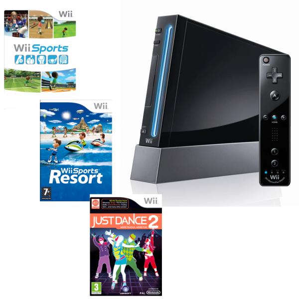 Nintendo Wii Console Black Bundle Including Wii Sports Resort