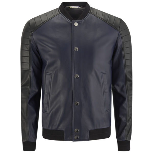 Versace Collection Men's Leather Fantasia Jacket - Dark Blue - Free UK ...
