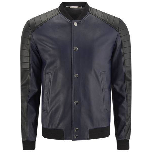 Versace Collection Men's Leather Fantasia Jacket Dark Blue Free UK