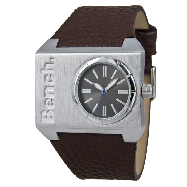 Mens Dial Silver Watch Bench Strap Square Brown jLzVqUpSMG