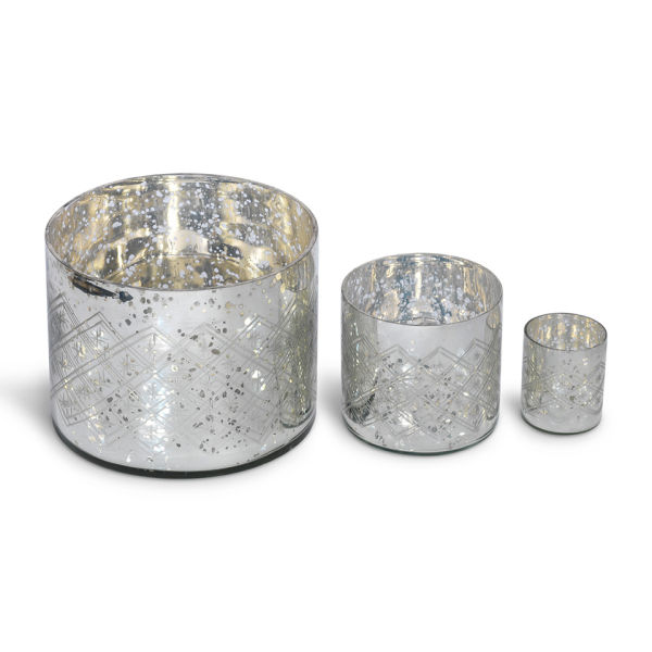 Nkuku Medium Etched Glass TLight Holder Rustic Silver IWOOT