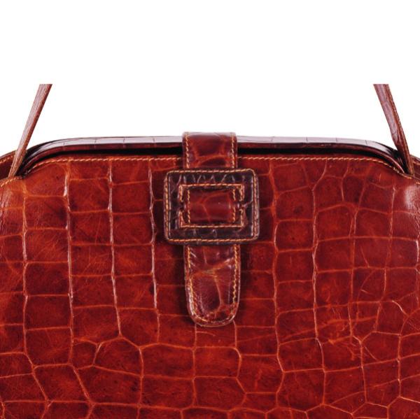 Furla Vintage Leather Croc Effect Frame Shoulder Bag - Brown Croc