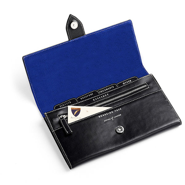 Aspinal of London Smooth Deluxe Plain Travel Collection - Black/Cobalt ...
