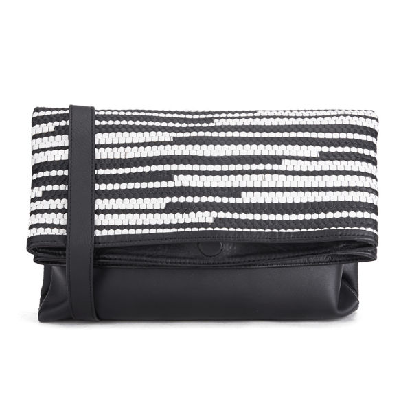 French Connection Women&#39;s Monochrome Woven Leather Clutch Bag - Black/White
