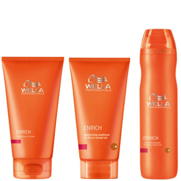 Wella Professionals Enrich Moisturising Trio For Coarse Hair Shampoo Conditioner Leave In Cream