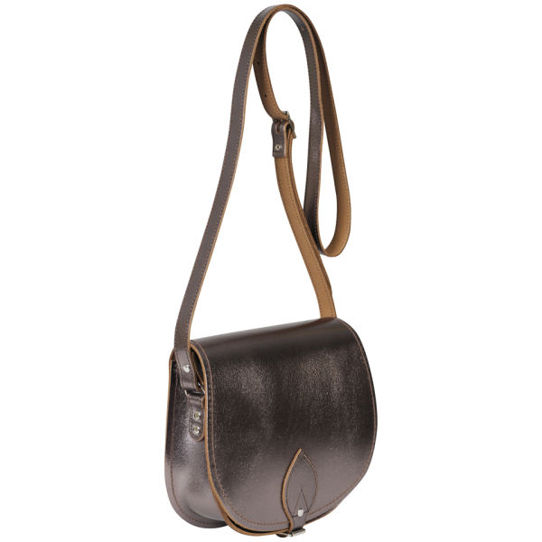 Zatchels Small Metallic Leather Saddle Bag Pewter Womens Accessories