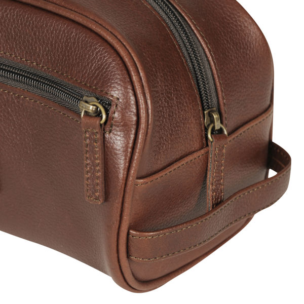 Barbour Men's Leather Wash Bag Dark Brown Free UK Delivery over £50