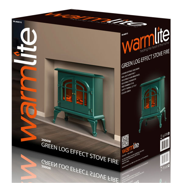 Warmlite 2000W Log Effect Stove Fire Green Homeware