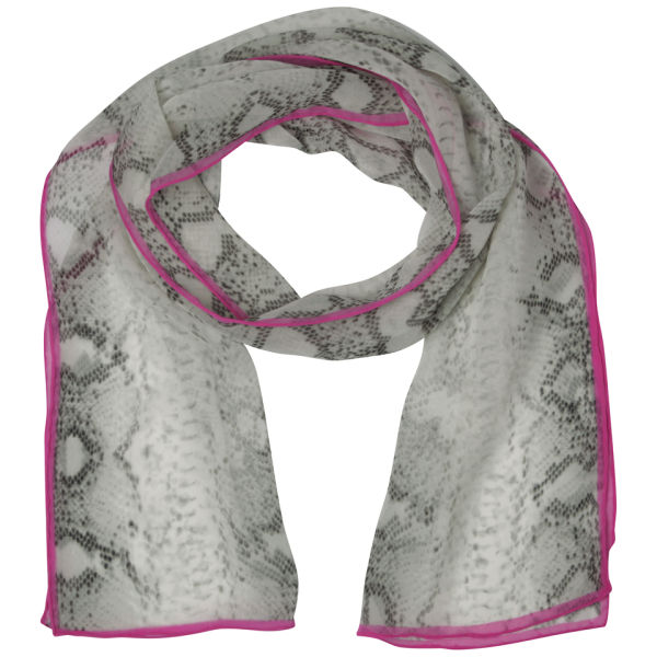 Codello Women's Snake Print Long Silk Scarf Grey/Dark Pink