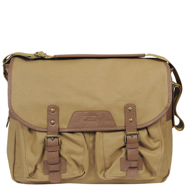 French Connection Men's Waxed Canvas/Leather Messenger Bag - Tan Mens ...