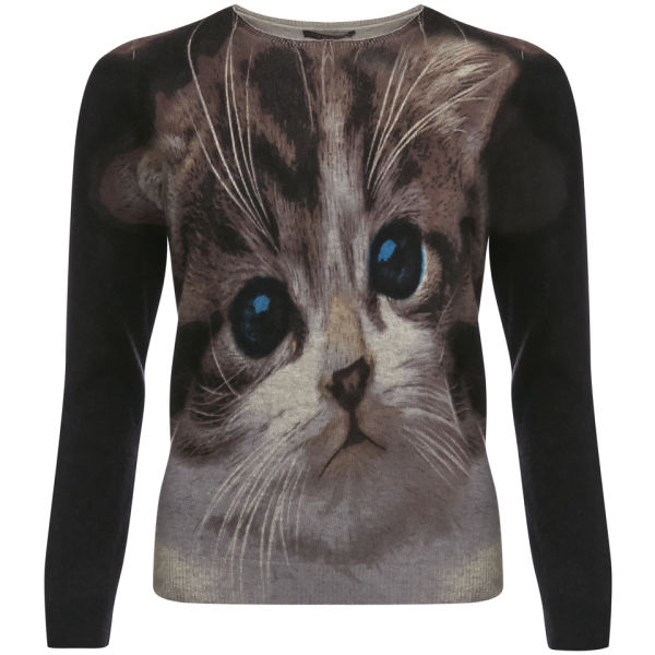 Cocoa Cashmere Women's Kitten Print Jumper - Grey Print - Free UK ...