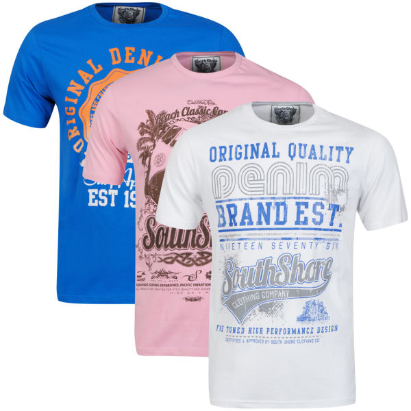 South Shore Men's Summer T-Shirt 3-Pack - Pink/Blue/White Clothing ...
