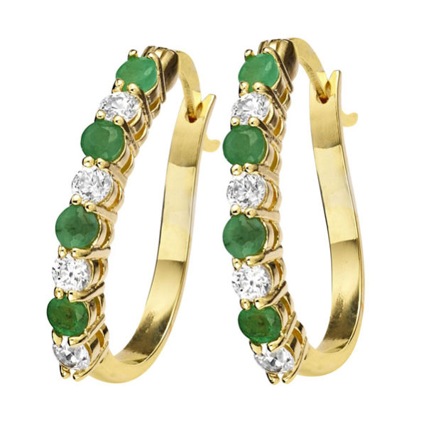 Gold Plated Alternating Emerald & Cubic Zirconia Half Hoop Earrings