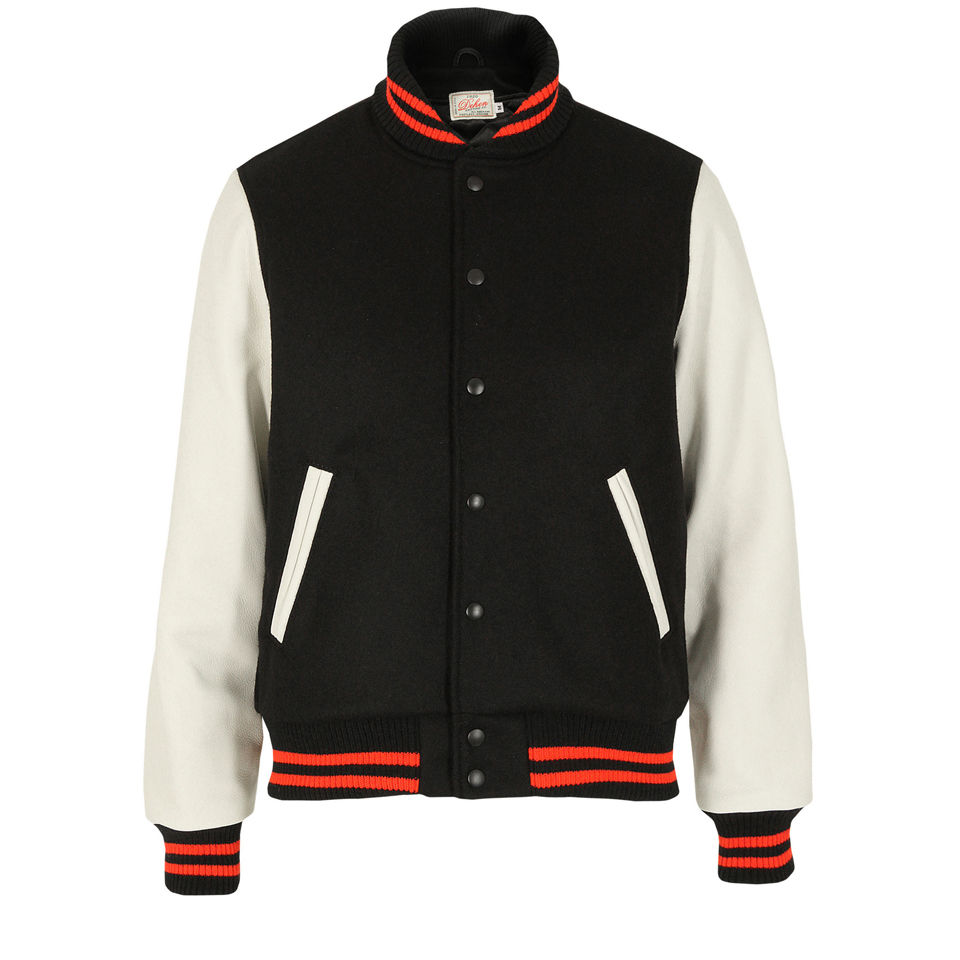 Dehen Men S Varsity Jacket Black White Orange