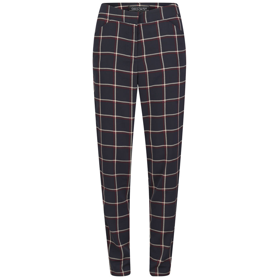 Girls On Film Women's Large Check Trousers - Navy Womens Clothing ...