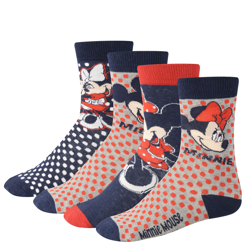 Minnie & Micky Maus Damen 4er-Pack Socken Geschenk Box - Rot and
