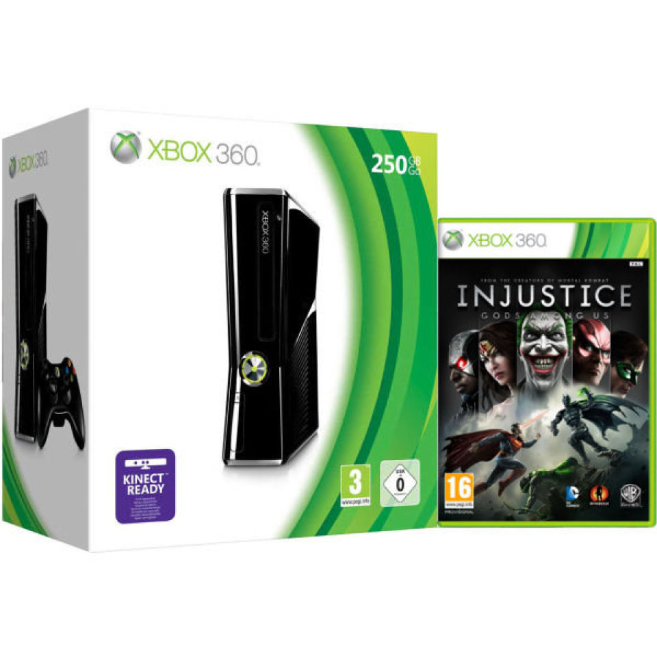 Xbox 360 250gb Matte Black Console Bundle Includes Injustice Gods Among Us Games Consoles Zavvi Ireland