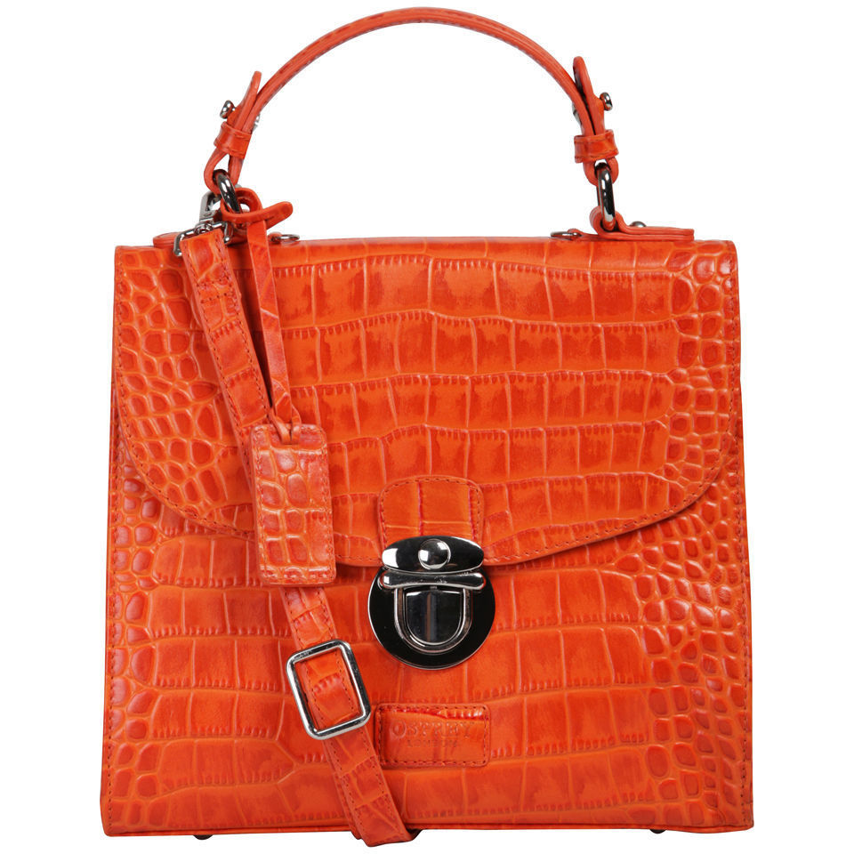 OSPREY LONDON The Maudie Polished Croc Leather Cross Body Bag Orange