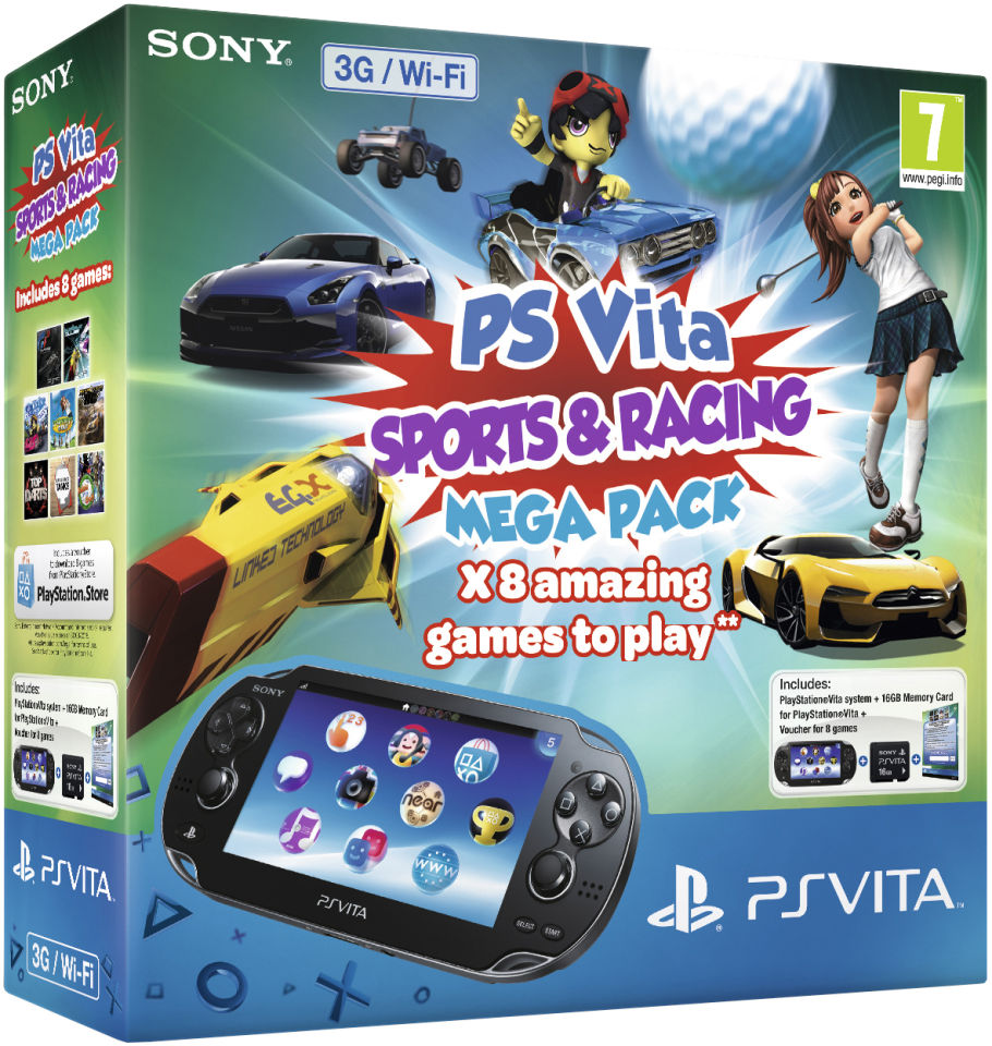 PS Vita (3G and WiFi Enabled) Includes Sports & Racing Mega Pack