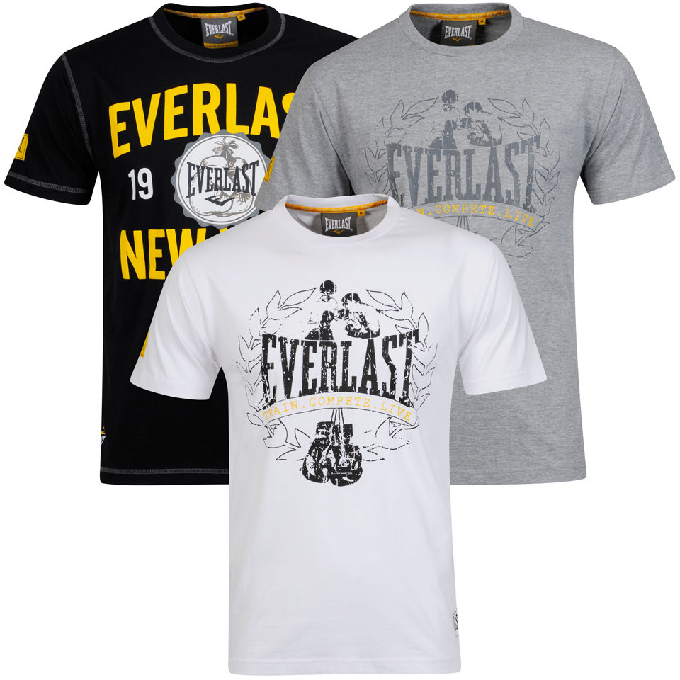 Everlast Men S 3 Pack Graphic T Shirts Black White Grey Marl