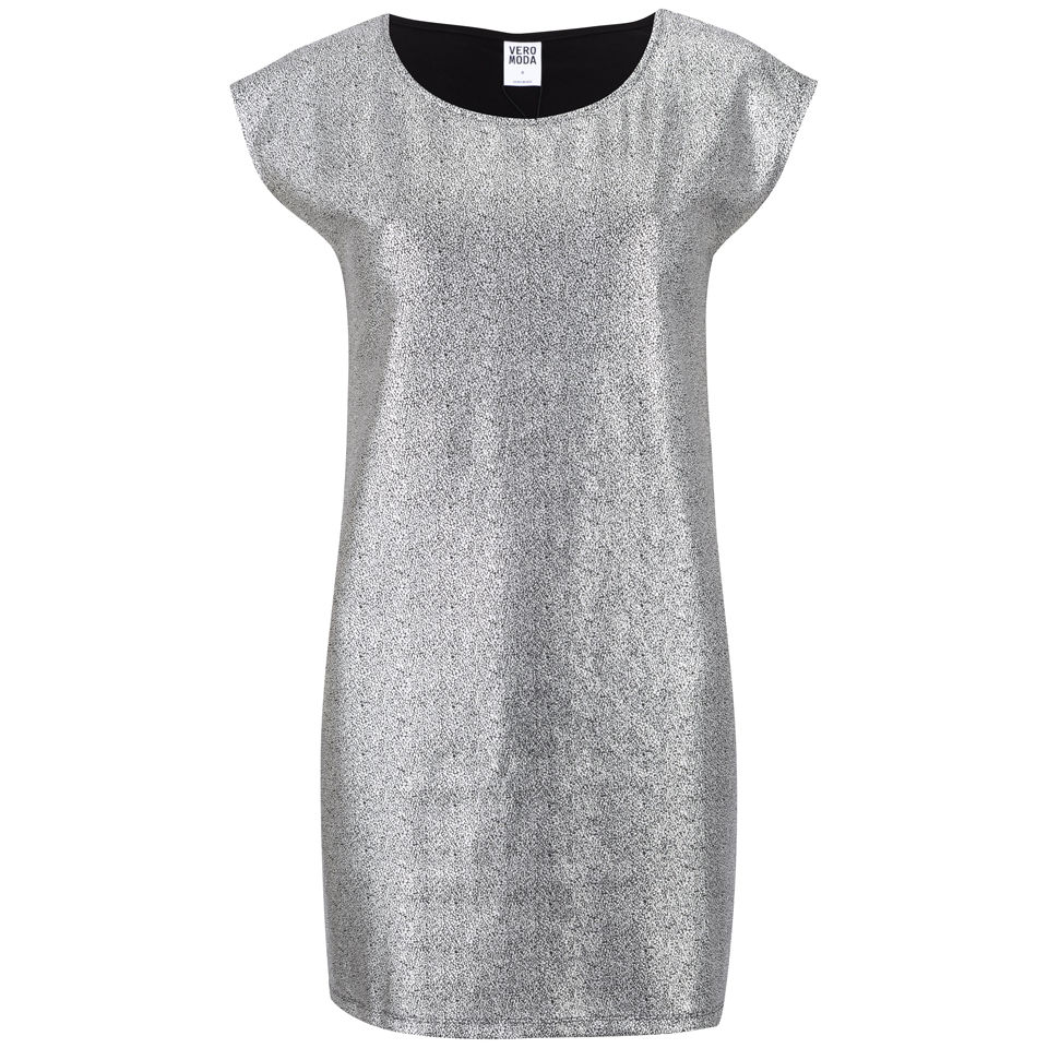 Vero Moda Women S Uru Short Sleeve Metallic Foil Dress Silver