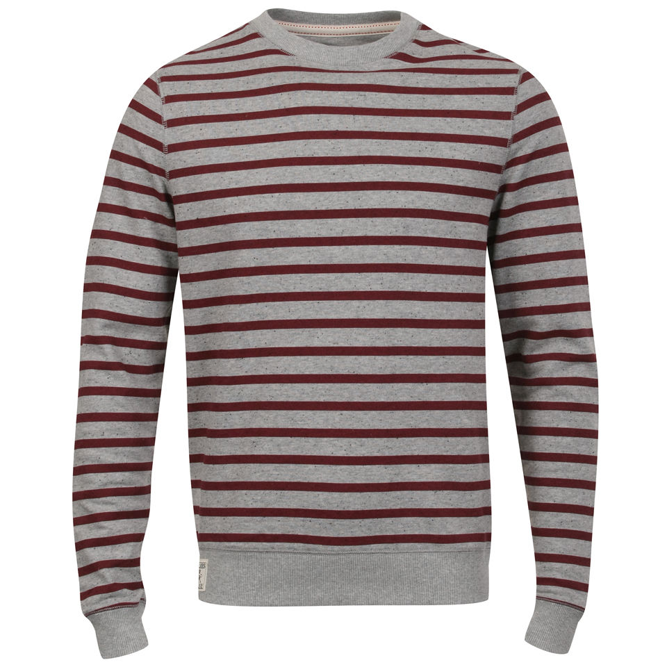 Holmes Company Men S Crazy Horse Long Sleeved Jumper Grey Red Stripe Mens Clothing Zavvi Us