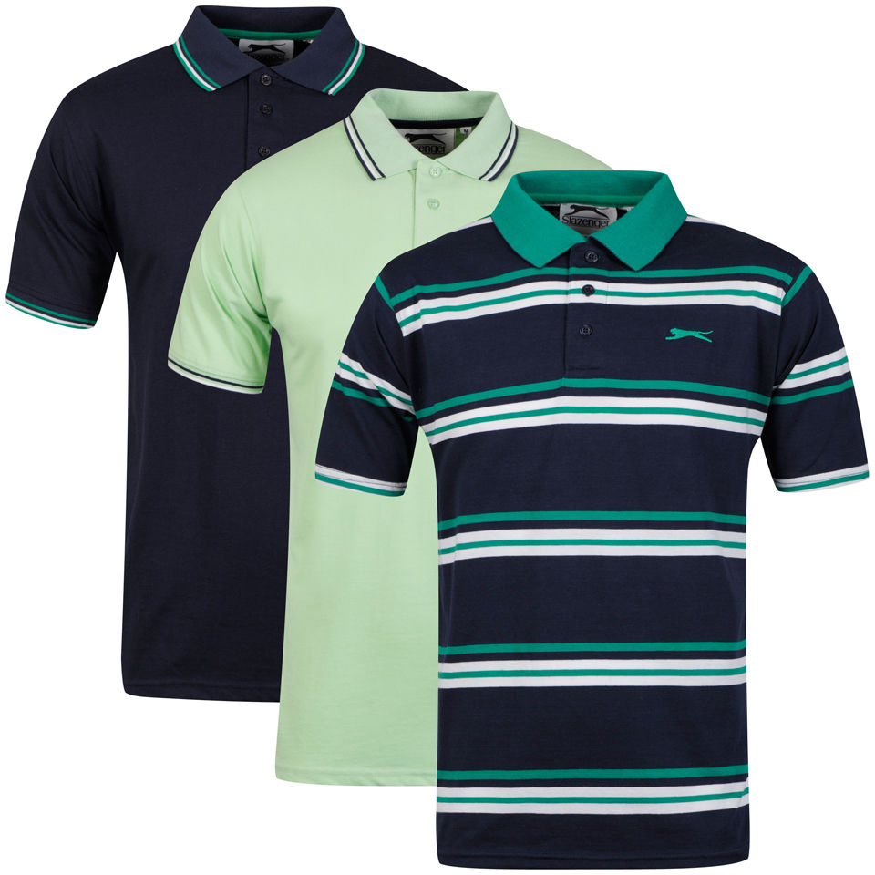 Slazenger Men S 3 Pack Polo Shirts Navy Green Mint Blue Sports