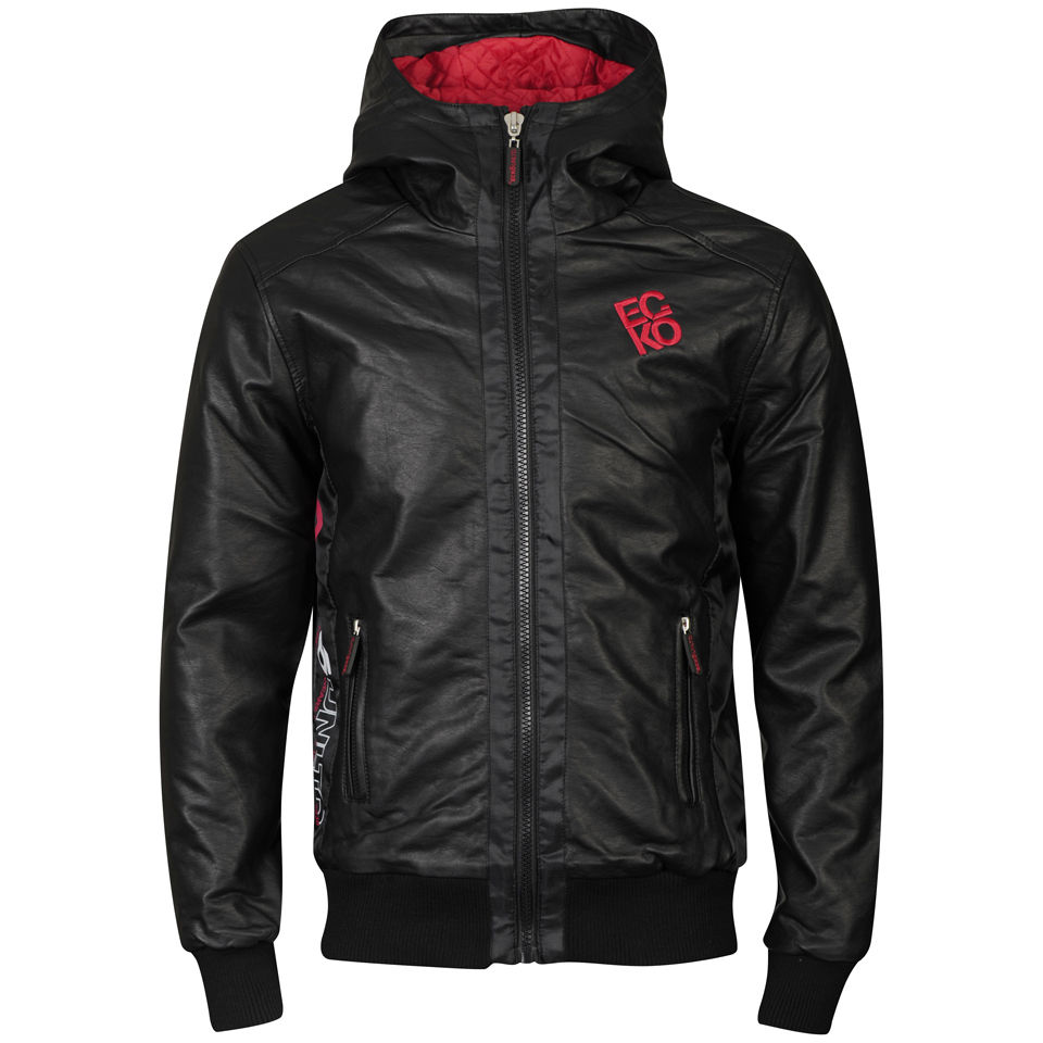 Ecko Men S Hooded Boston Leather Look Jacket Black Red
