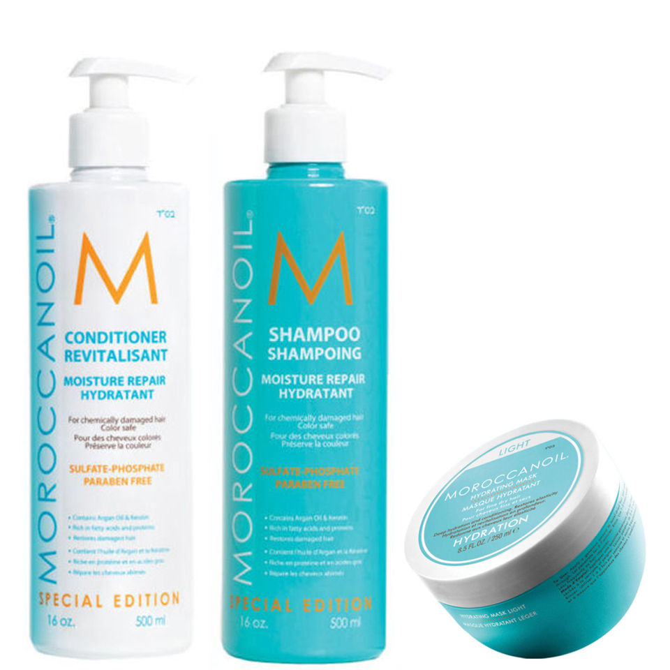 Moroccanoil Moisture Repair Shampoo Conditioner And Hydrating Mask Light Trio Worth 98 85 Hq Hair