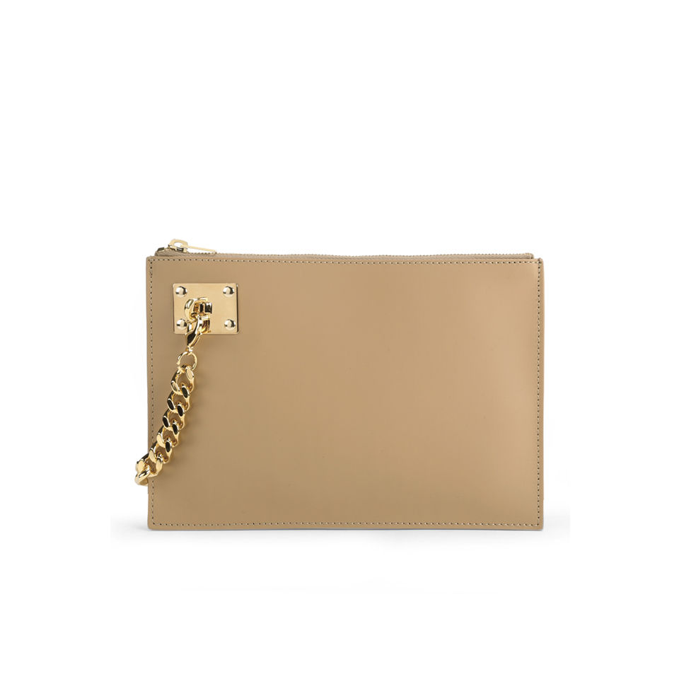 Sophie Hulme Large Zip Leather Pouch with Chain - Camel - Free UK ...