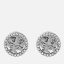Tory Burch Women's Pave Logo Circle-Stud Earrings - Tory Silver/Crystal