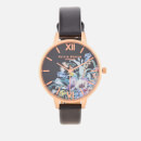 Olivia Burton Women's Enchanted Garden Began Watch - Black & Rose Gold