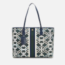 Tory Burch Women's Gemini Link Canvas Large Geo Print Top-Zip Tote Bag - Green Gemini Medallion Ribbon