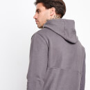 Mixed Fabric Boxy Block Pullover Hoodie – Charcoal