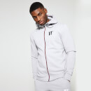 Men's Mixed Fabric Full Zip Hoodie – Vapour Grey/Imperial Red