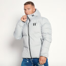 Men's Large Panelled Puffer Jacket - Silver