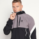 Cut And Sew Quarter Zip Shell Track Top With Hood - Black/Anthracite/White